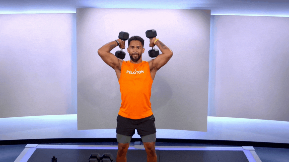 Rad Lopez Strength Training Dumbbells Behind Head GIF